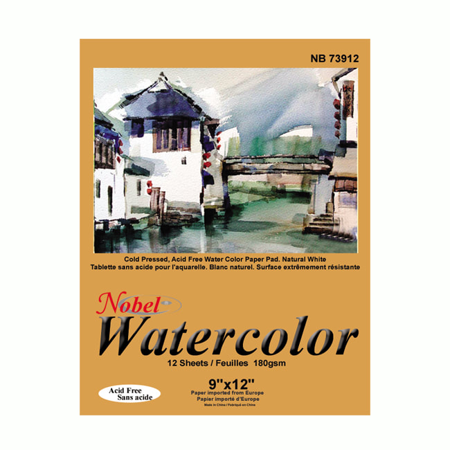 Bloc de papier aquarelle importé d'Europe - 12 feuilles, 180 g/m², 12 "x 16"