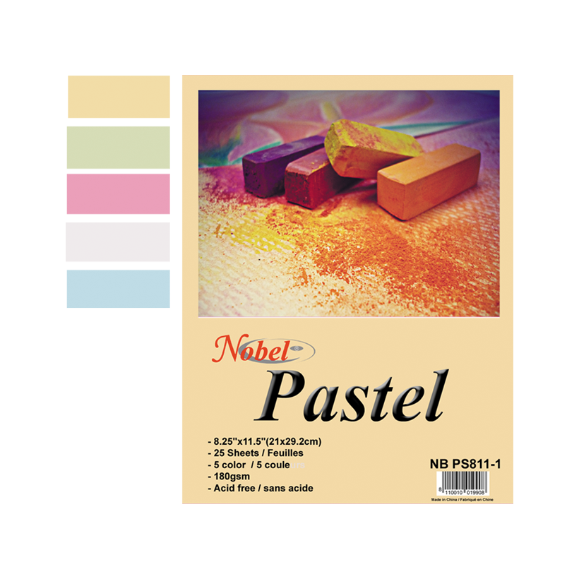 Papier pastel - 25 feuilles, 5 couleurs, 180 g/m², 8 x 11"