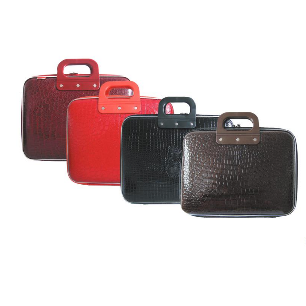 Porte-documents pour ordinateur portable en cuir imitation peau de serpent avec sangle (marron)