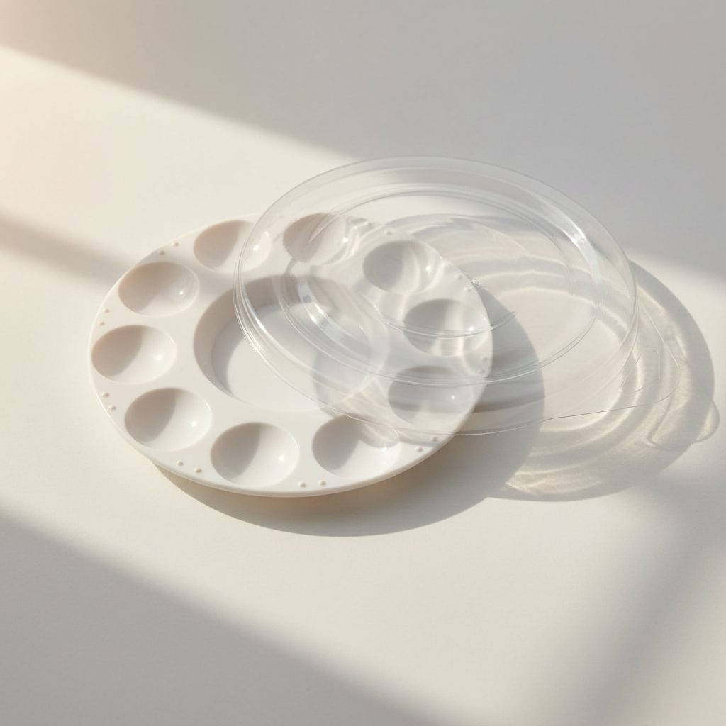 10-Well Round Plastic Palette With Transparent Cover, 7"