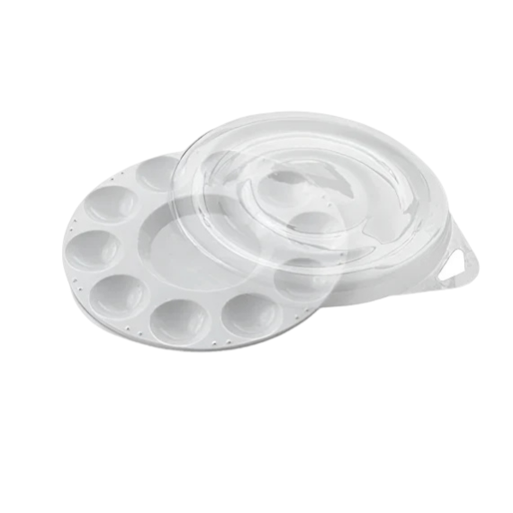 10-Well Round Plastic Palette With Transparent Cover, 7"