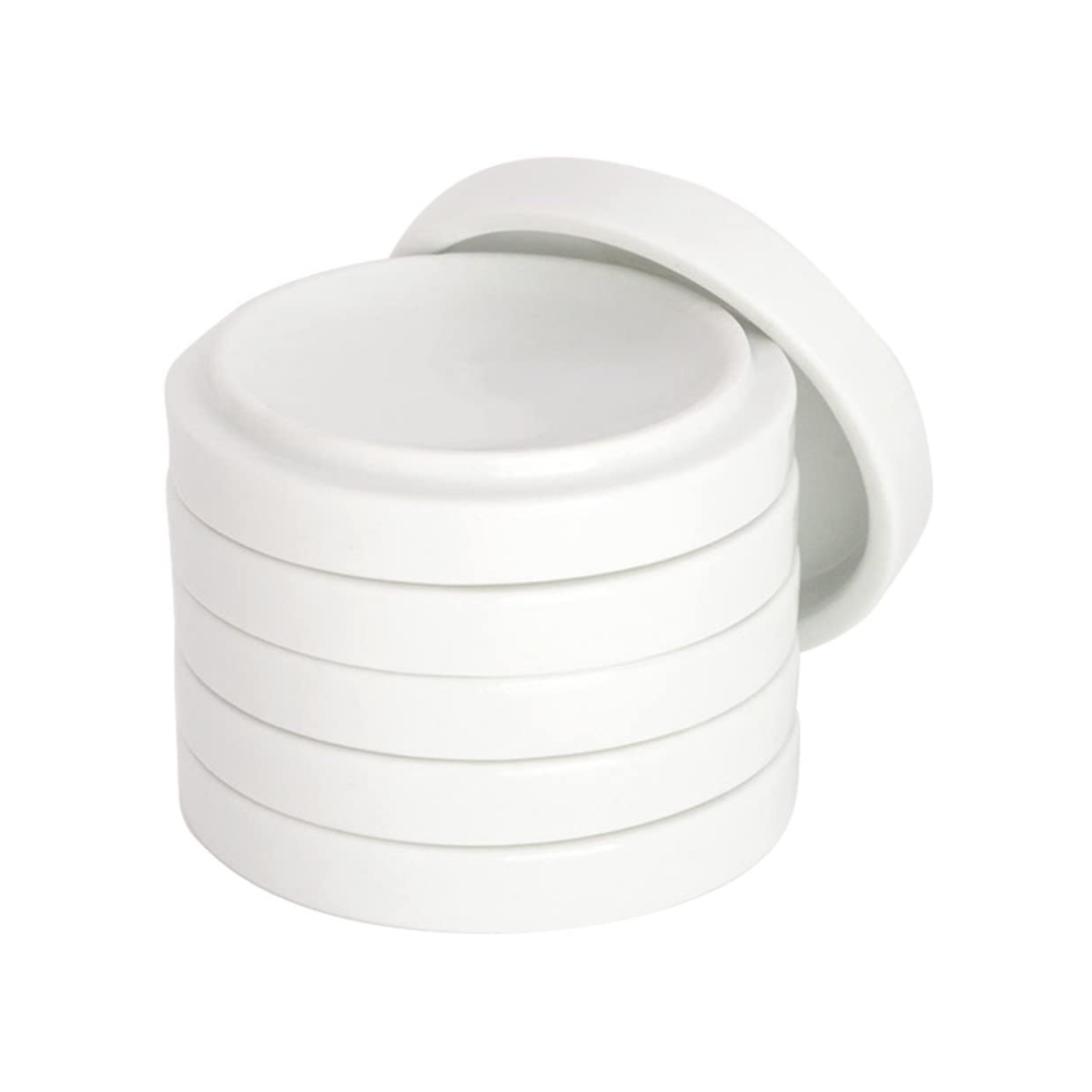 ensemble de 5 tasses à palette rondes empilables en porcelaine avec couvercle, 7,6 cm de diamètre x 7,6 cm de hauteur.