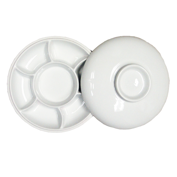 Hand-glazed White Porcelain Round Palette With Cover - 8 1/4" x 1 1/4" x 3"