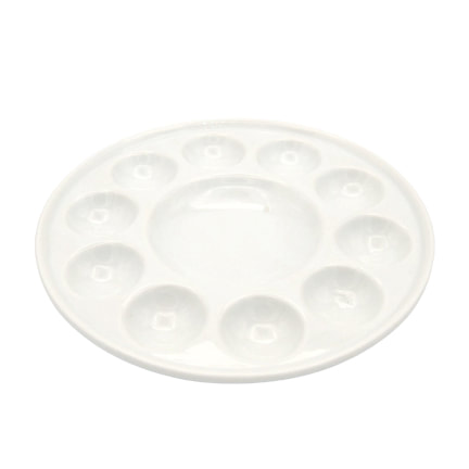 Round Ceramic Palette With Clear Cover, 10 Wells and 1 Mixing Area - 4" Diameter x 1" Height