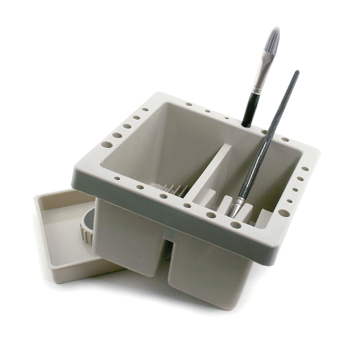 Plastic Brush Washer Bassin with 24 Brush Holding Slots and a Lid that Doubles As A Color Palette