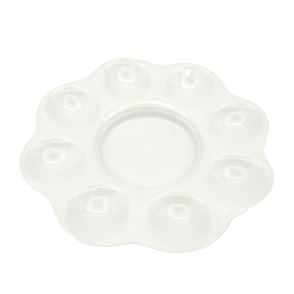 Porcelain Color Mixing Trays with 8 Slanted Wells and 1 Mixing Area - 7.5" x 1"