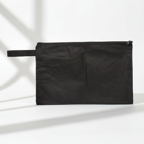 Canvas Pouch With Zipper Closure, Black, 10" x 17'', 100% Cotton