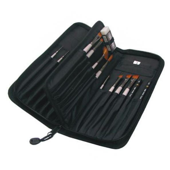 Nylon Case With Zipper Closure for Short Handle Brushes - 24 Slots, 11" x 4.5"