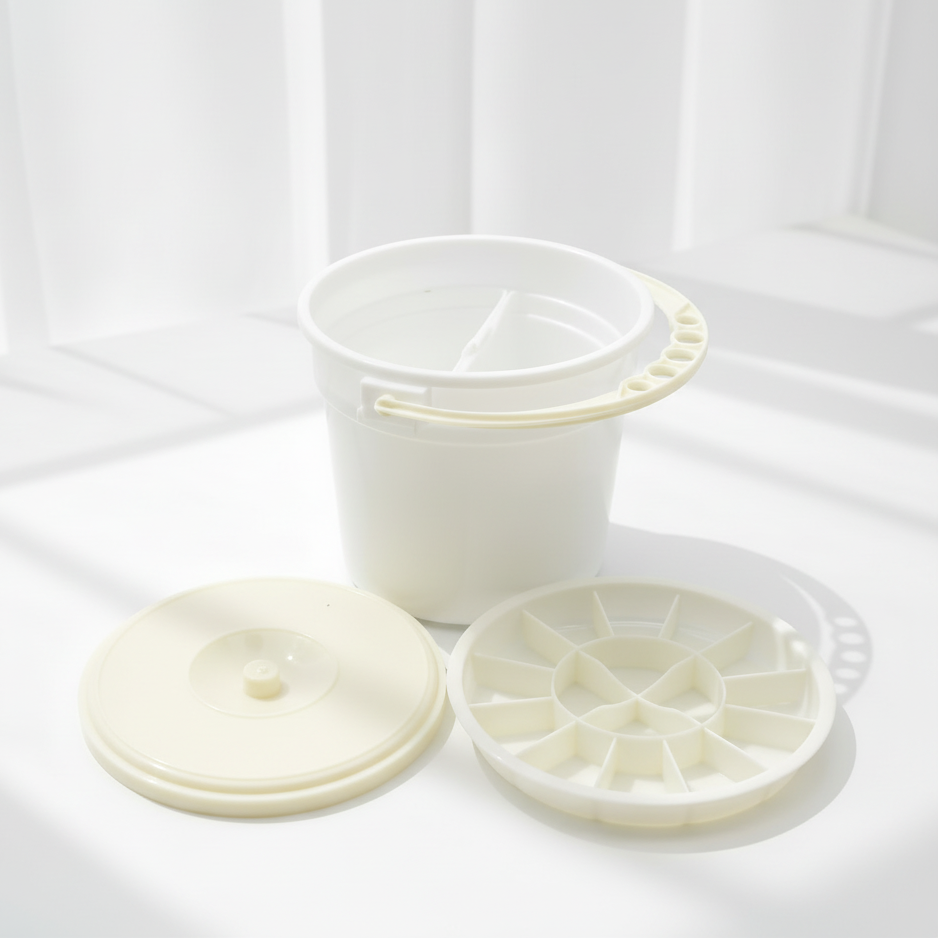 750 ml Plastic Brush Washer - Includes Lid + Tray With 16 Color Compartments + 2 Separate Water Compartments + 5 Brush Holder Slots On Handle