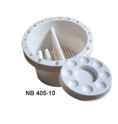 Circle Plastic Brush Washer Bassin With 18 Brush Holding Slots with a Cover that Doubles as an 8-Well Palette