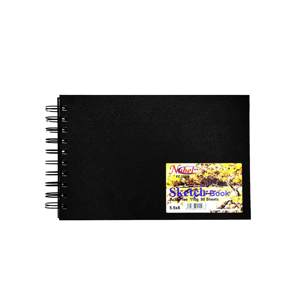 Spiral-bound Sketchbook with Black Cover - Horizontal Orientation, 5" x 8" (80 sheets)