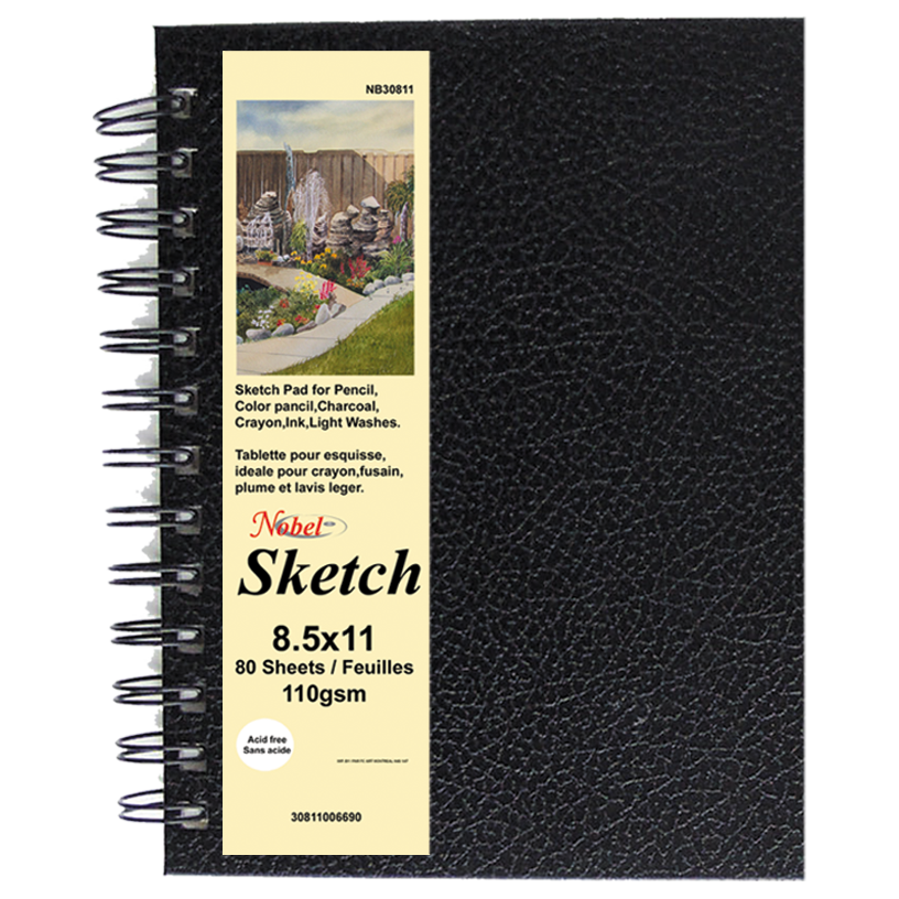 Carnet de croquis à reliure spirale avec couverture en cuir - Orientation verticale, 80 feuilles, 110 g/m², 14" x 17"