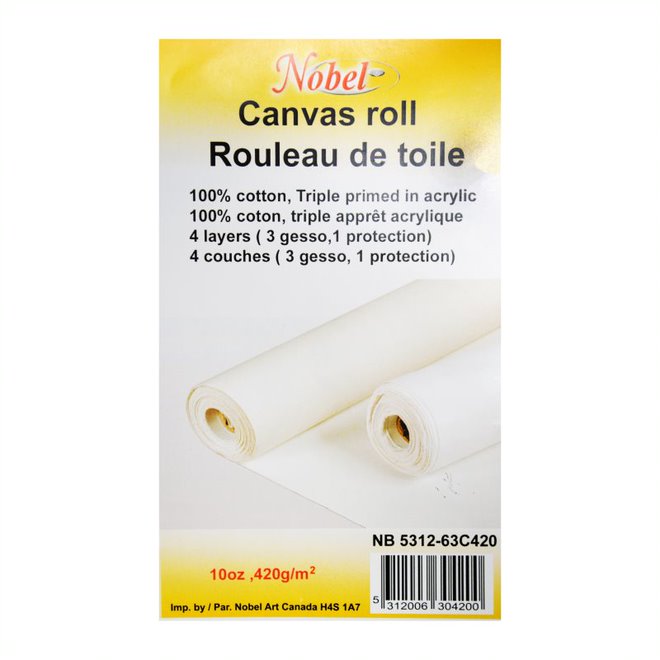 100% Cotton Canvas Roll - Triple Primed In Acrylic (10 oz / 420gsm)