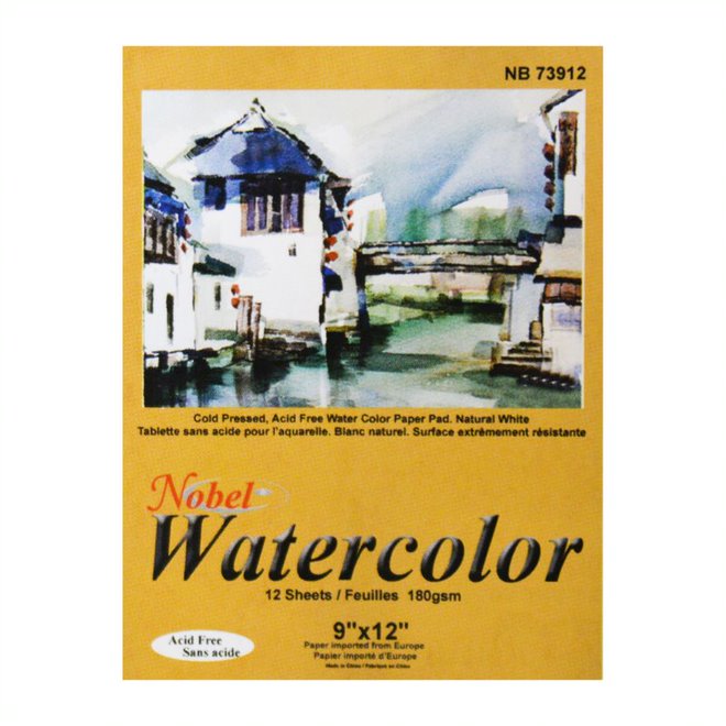 Bloc de papier aquarelle importé d'Europe - 12 feuilles, 180 g/m², 9 "x 12"