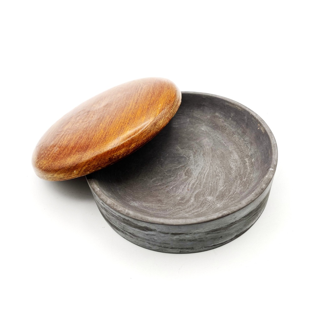 Round Ink Stone With Wooden Cover - 5"