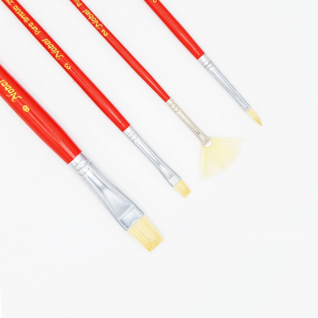 White Hog Bristle Brush - Set of 4