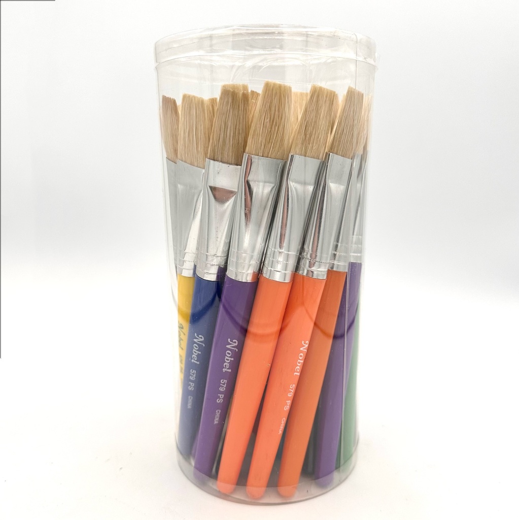 White Hog Flat Bristle Brush with Short Handle - Set of 30 (Priced Individually)