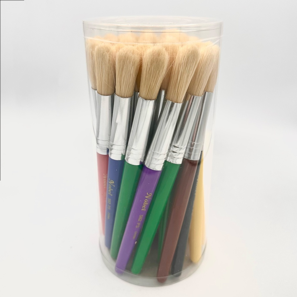 Eterna - White Round Hog Bristle Brush with Short Multicolored Handles