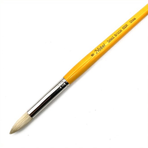 [NB 655R-2] Nobel - White Hog Bristle Brush with Long Handle - Round #2