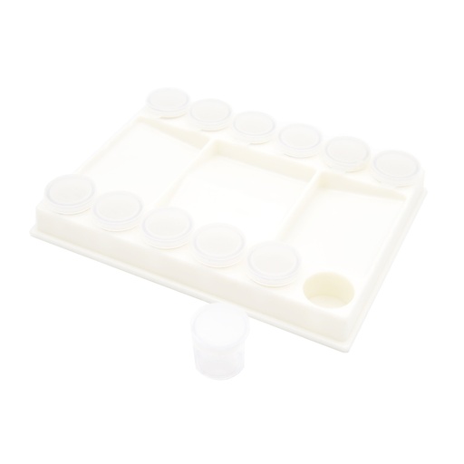 [FC 404-20] Rectangular Plastic Palette With 12 Sealed Cups and 4 Wells - 6" x 8"