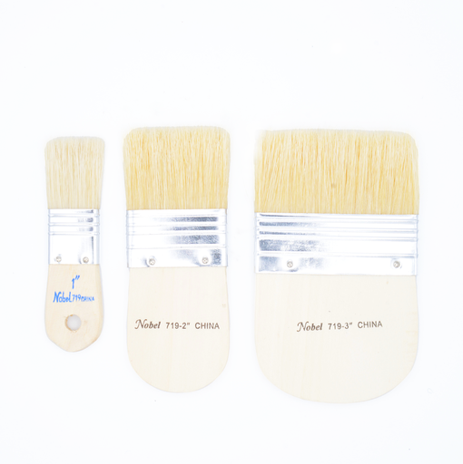 [FC 719-1] Hog Bristle Brush Decorator's Brush with Small Wood Handle - Flat 1"