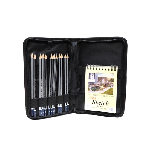 [NB 707012-2] Pocket Sketch Set - 12 Drawing Pencils + Case + 3 x 5'' Sketchbook