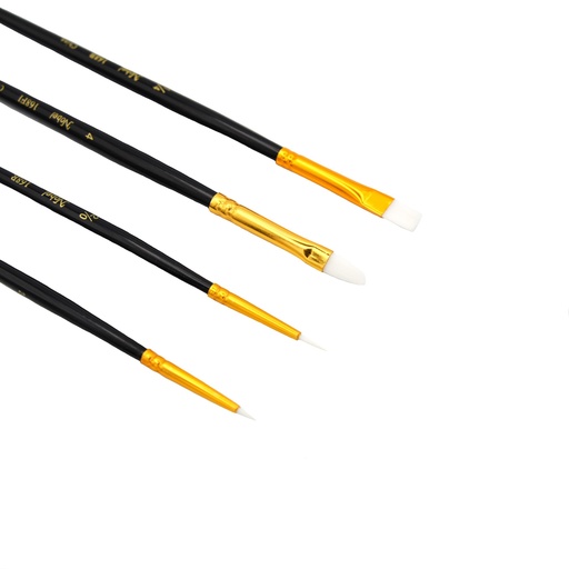 [NB 168-S4-2] Stella - White Synthetic Hair Short Handle Brush - Set Of 4 Fine Detail Brushes (2 Angled, 2 Round)