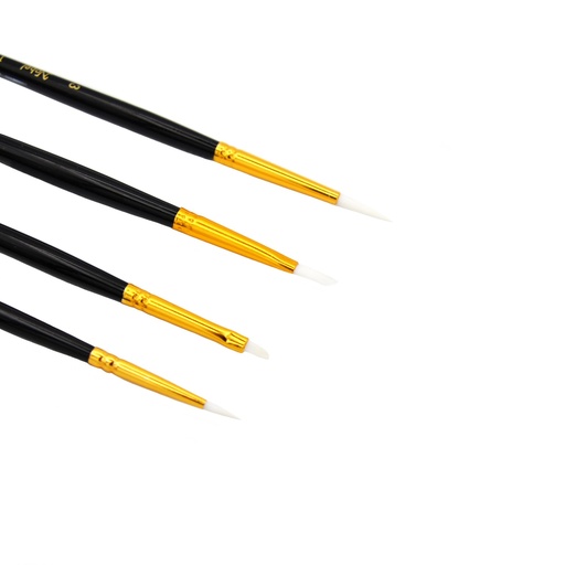 [NB 168-S4-1] Stella - White Synthetic Hair Short Handle Brush - Set Of 4 Extra Fine Detail Brushes (2 Angled, 2 Round)