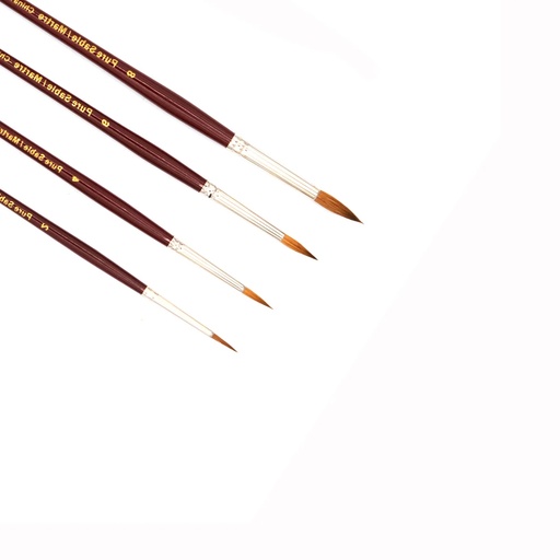 [NB 258-S4] Red Sable Hair Brushes with Short Handle - Set of 4 Detail Brushes