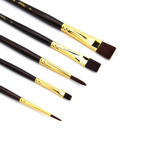 [NB 8110-S5] Twilight - Interlon Brown Synthetic Hair Brush - Set Of 2 Round And 3 Bright Brushes