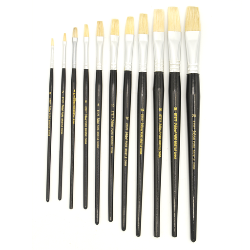 [ET 577-2] Eterna - White Hog Bristle Brush with Short Black Handle - Flat #2