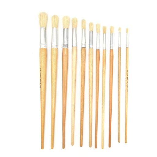 [ET 582-9] Eterna - White Hog Bristle Brush with Long Handle - Round #9