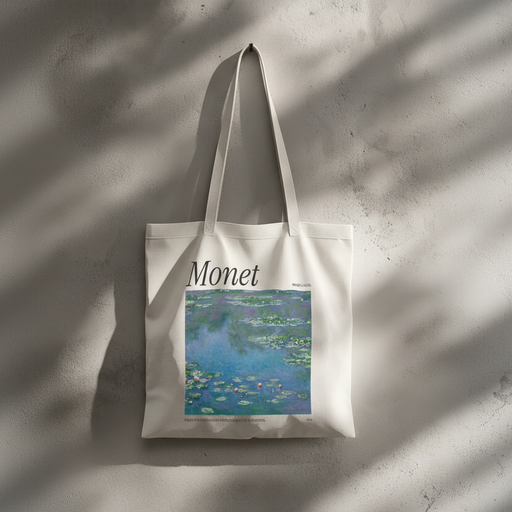 [NB TB2] Monet V3 Water Lilies Tote Bag - 100% Cotton with Zipper and Inner Pouch