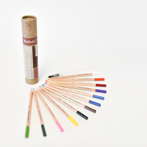 [NB W12-3] Professional Grade Watercolor Pencils -12 Colors + Reservoir Brush, New Packaging