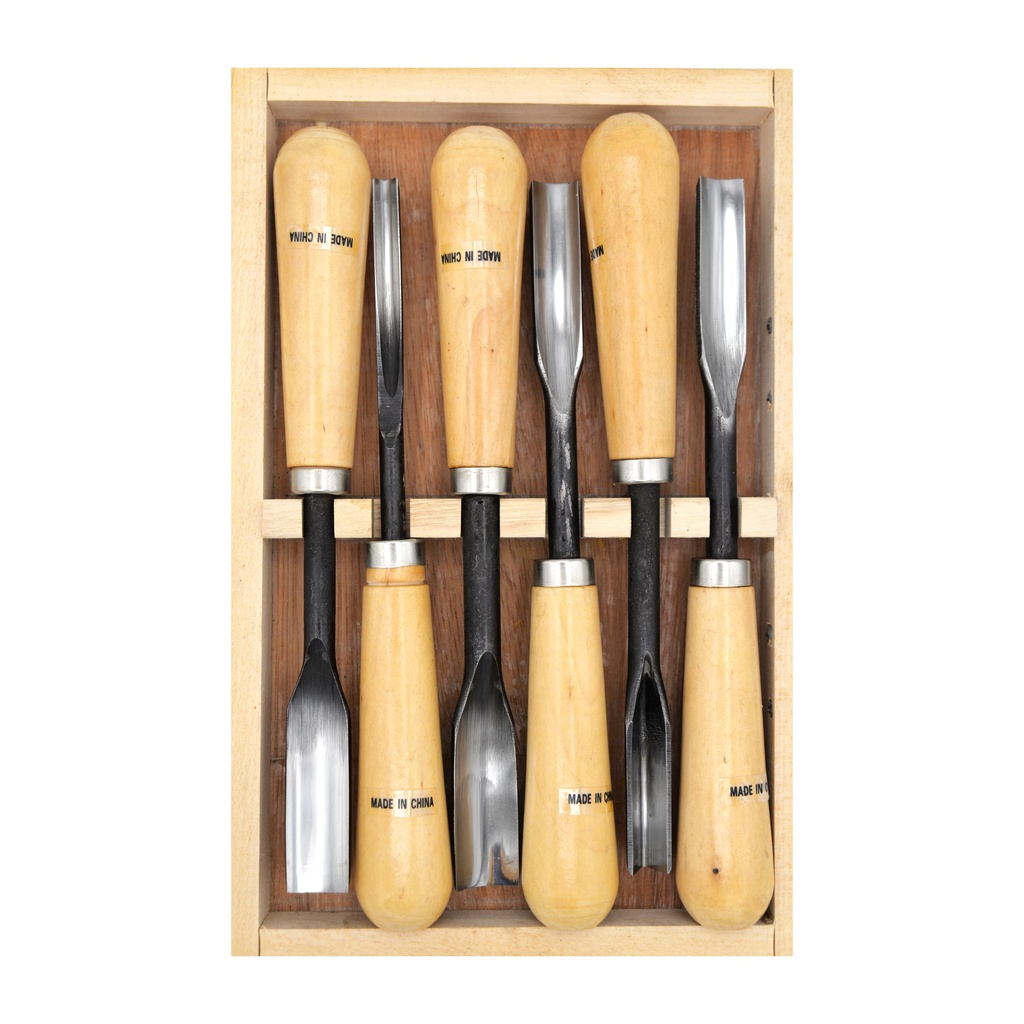 [FC 400-209] Large Wood Carving Knife in a Wooden Box - Set Of 6