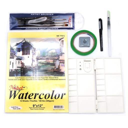 [FC 1336-S1] Watercolor Accessories Set + Box - 11 pieces *7 x 10" pad*