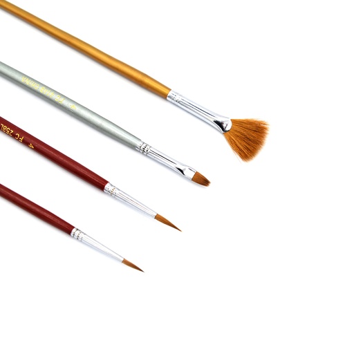 [NB 414-S4F] Premium Professional Pure Red Sable Brush with Long Handle - Set of 4 Mixed Brushes