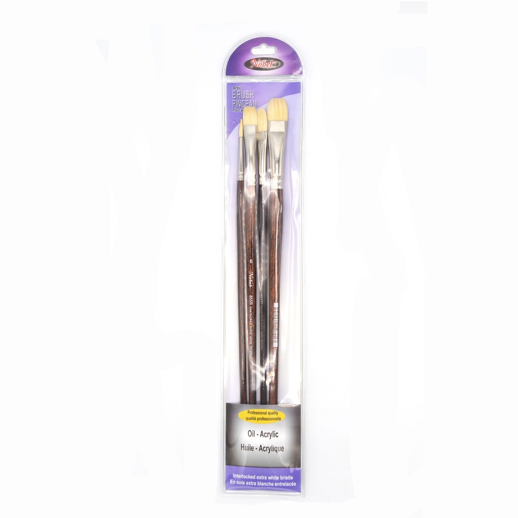 Imperial - Pure Interlocked Chunking Hog Bristle Brush with Long Handle - Set Of 4 Brushes (Bright, Round)