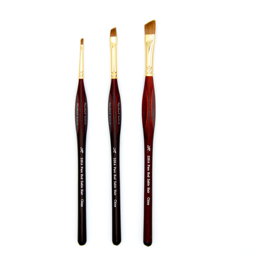 [NB 338A-1/4] Gold - Red Sable Hair Brush with 24K Gold Ferrule and Triangular Handle - Angled 1/4"