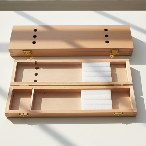 [FC 805-107A] Brush Box With Metal Clasps For Oil Painting, 3 1/2" x 14 1/4" x 1 1/2"