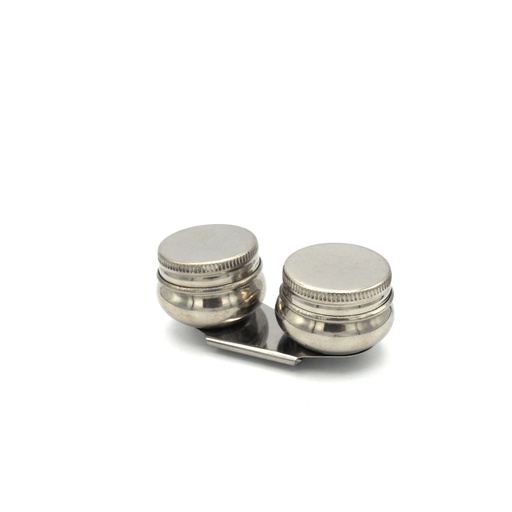 [FC 803-6] Tasse à palette en acier inoxydable avec couvercle vissé et clip (double) - 1 3/4" de diamètre x 1 1/4" de hauteur