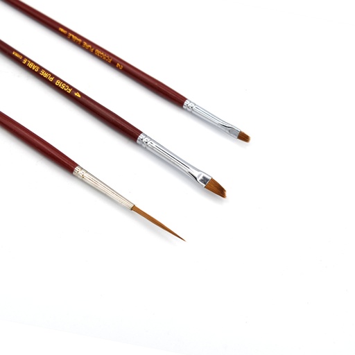 [NB 500-S3] Pure Red Sable Hair Brush with Long Handle Precision Brushes - Set Of 3