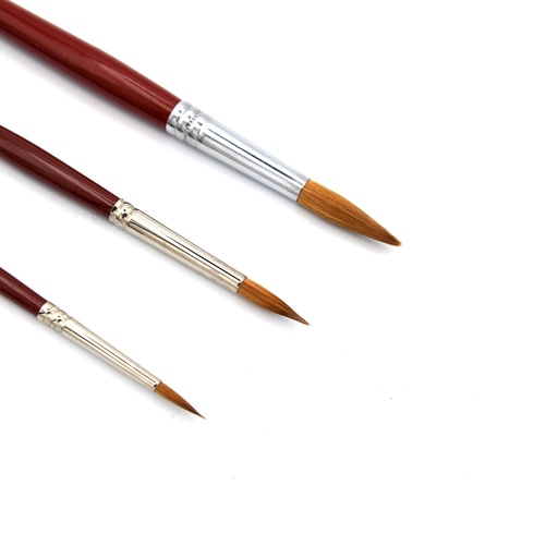 [NB 258S3] Pinceaux en martre rouge pur de qualité professionnelle - Lot de 3 pinceaux ronds