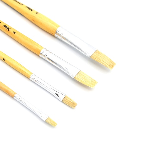 [NB 579S-S4] Eterna - White Hog Bristle Brush with Short Handle - Set of 4 Bright Brushes