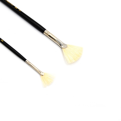 [NB 646-S2] Eterna - White Hog Bristle Brush with Long Black Handle - Set of 2 Fan Brushes
