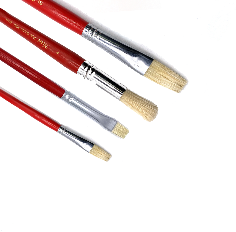 [NB 255A4] White Hog Bristle Brush with Long Handle - Set Of 4
