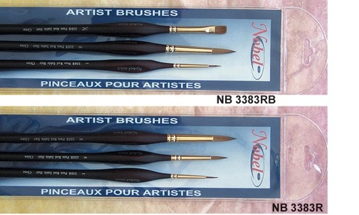 [NB 3383RB]  Nobel Gold pinceau à poils en martre rouge avec virole en or 24 carats et manche triangulaire - ensemble de 3