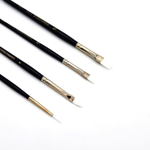 [NB 783-S4] White Synthetic Hair Brushes with Short Handle - Set Of 4 Mixed Brushes (1 Angular, 2 Bright, 1 Round)