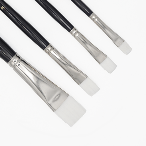 [NB 786-S4] White Synthetic Hair Brush with Long Handle - Set Of 4 Bright Brushes