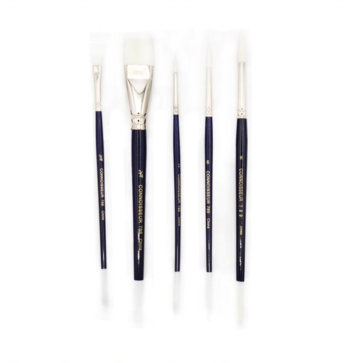 [NB 788-ZS5] White Synthetic  Brush - Set of 5 Short Handle, 2 bright (#1/4, #3/4) and 3 round (#2, #6, #8)  
